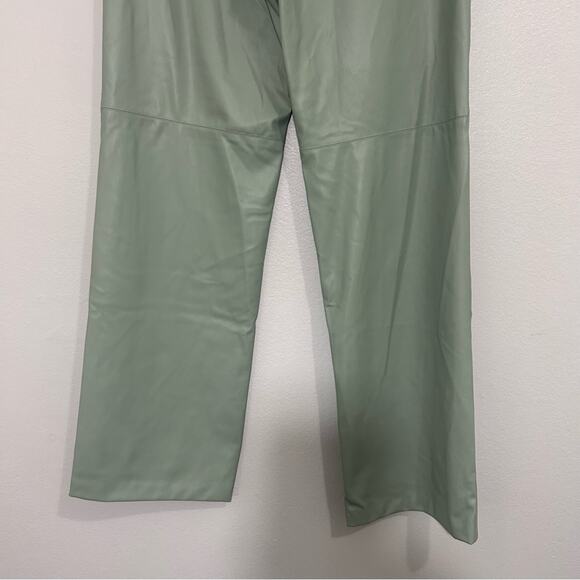 Zara Sage Green Faux Leather Wide Leg Pants Size Medium - Picture 9 of 11